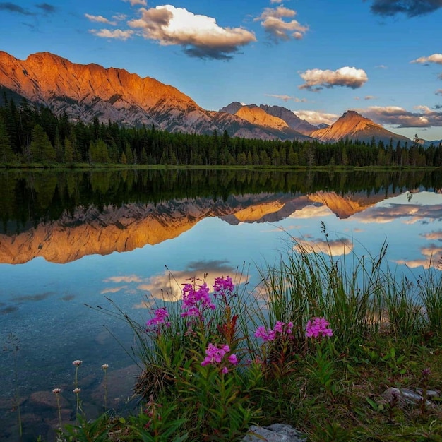 Schöne Aussicht auf den See und die Berge gegen den Himmel