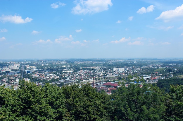 Schöne Aussicht auf die Hausdächer der Stadt Lemberg aus der Vogelperspektive