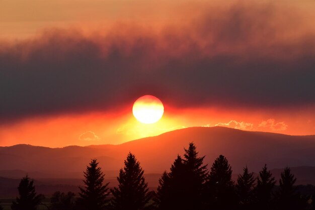 Foto schöne aussicht auf die silhouette der landschaft vor dem romantischen himmel beim sonnenuntergang