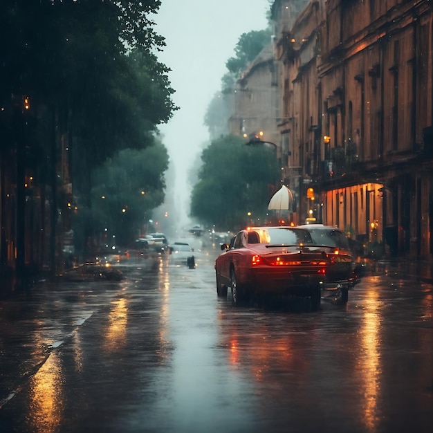 Schöne Aussicht auf die Straße während des Regens europäische Stadt