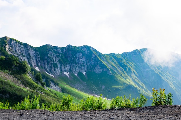 Schöne Aussicht auf einen grünen Gebirgstalhintergrund mit Natur