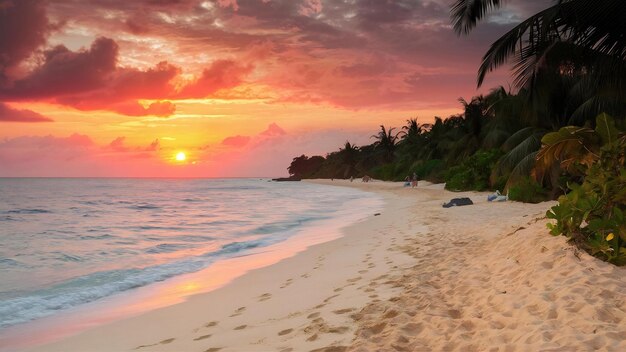 Schöne Aussicht auf einen Strand mit Zeiten beim Sonnenuntergang