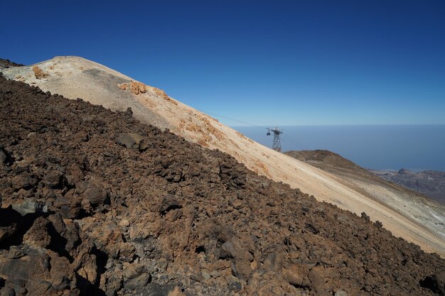 Schöne Aussicht auf felsige Berge vor klarem blauen Himmel