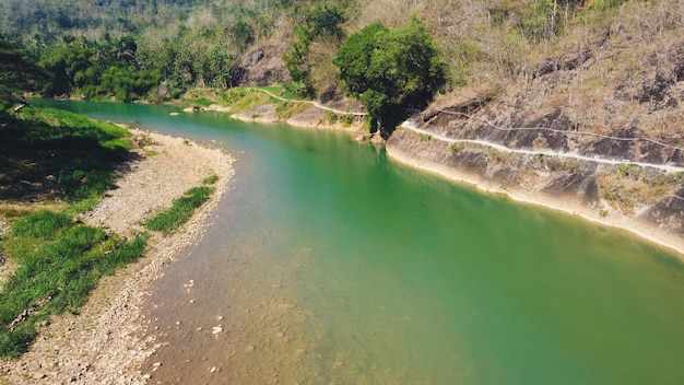 Schöne Aussicht auf sauberen und grünen Fluss