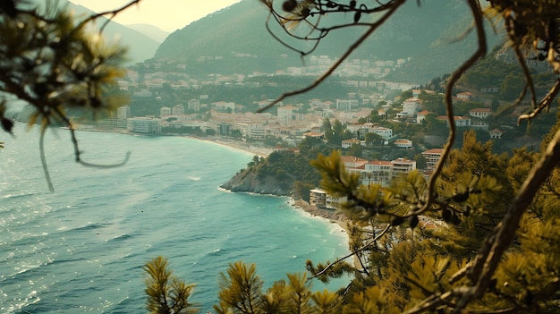 Schöne Aussicht von der Seite der alten Festung der Stadt Alanya zu türkisfarbenem Wasser Meer Bucht Generative AI