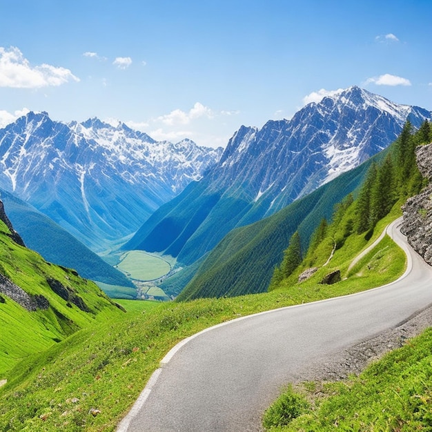 schöne Aussicht von der Straße auf den Berg