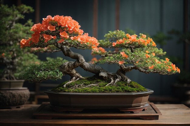 Foto schöne azalea-pflanze im topf bonsai-blumenbaum