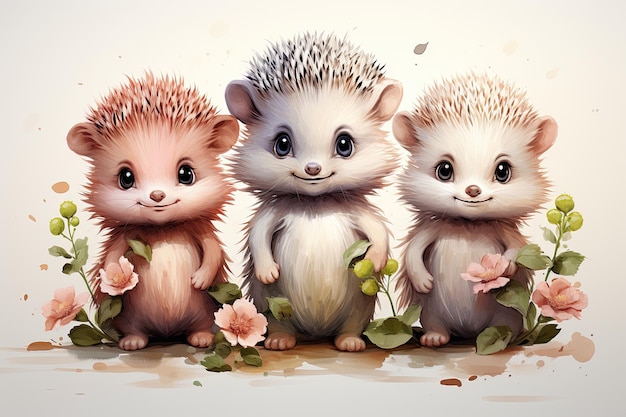 Schöne Baby-Igel in Aquarell Illustration für Postkarten, Kinderbücher oder Poster für den Kindergarten