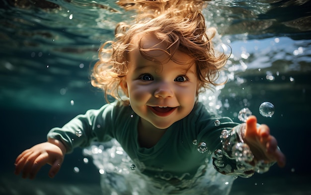 Schöne Babys schwimmen unter Wasser Tauchen Junge schwimmen im Wasser