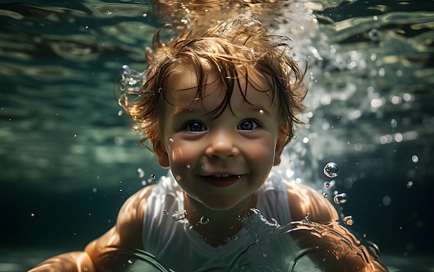 Schöne Babys schwimmen unter Wasser Tauchen Junge schwimmen im Wasser