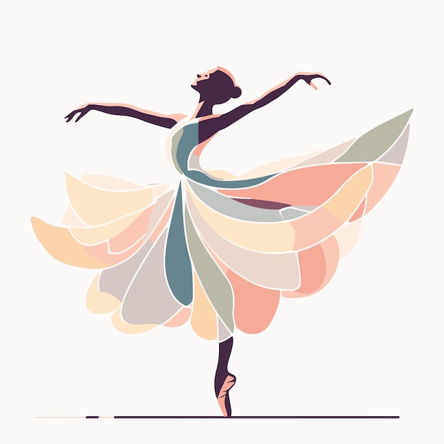 Schöne Ballerina in einem bunten Tutu. Vektor-Illustration. Auf Zehenspitzen posieren Balletttänzer