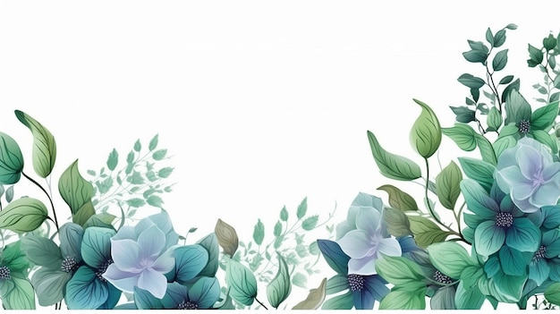 Schöne Banner-Vorlage mit Blumen und Blättern auf weißem Hintergrund. Generative KI