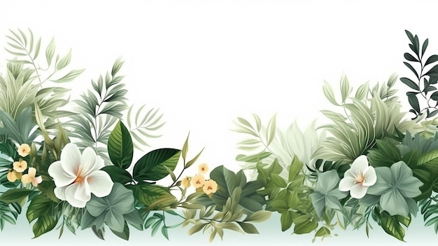 Schöne Banner-Vorlage mit Blumen und Blättern auf weißem Hintergrund. Generative KI