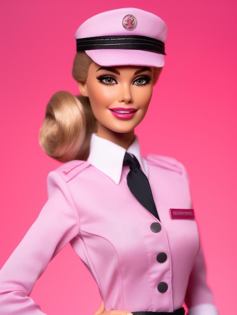 Schöne Barbie-Stewardess im rosa Stil