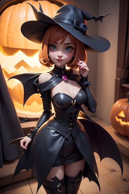 Schöne Batwoman mit Kürbis Halloween