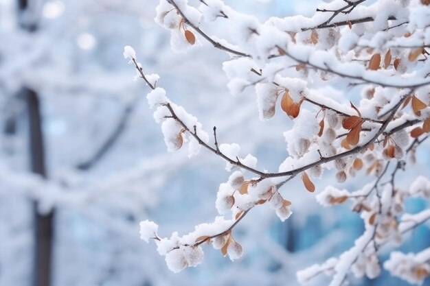 Schöne Baumzweige, die an einem Wintertag mit Schnee bedeckt sind