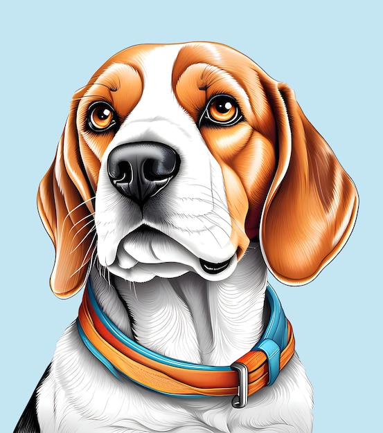 Schöne Beagle-Hundporträtkunstillustration Wandkunstdruck für Hundeeltern auf hellblauem Hintergrund