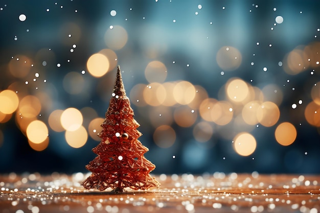 Schöne Beleuchtung und Bokeh-Hintergrund für Weihnachts Kiefernbaum und rote Sternkugeln und Geschenkkisten de