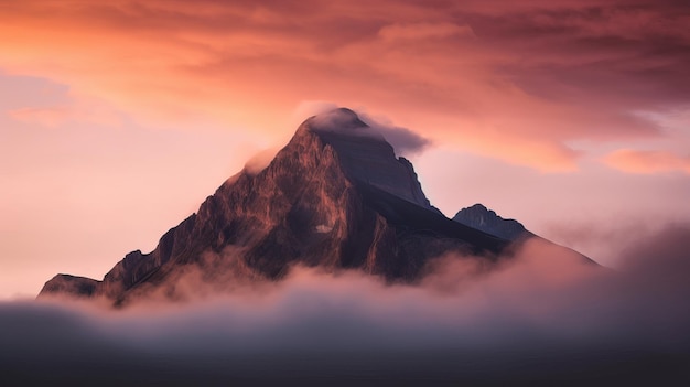 Schöne Bergspitze, umgeben von Wolken Generative AI