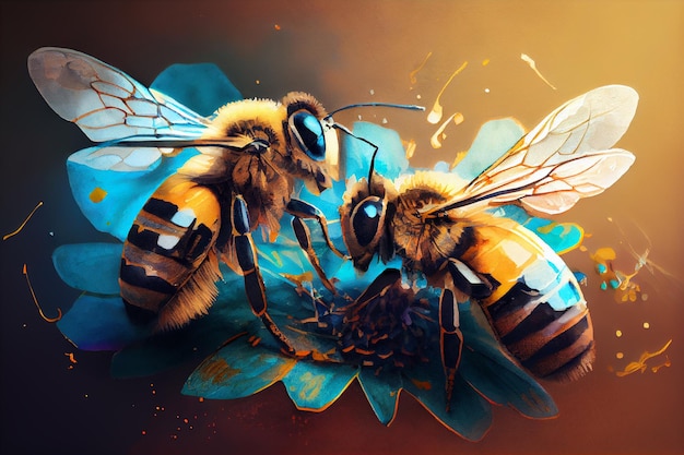 Schöne Bienenaquarellillustration gemacht mit generativer ai