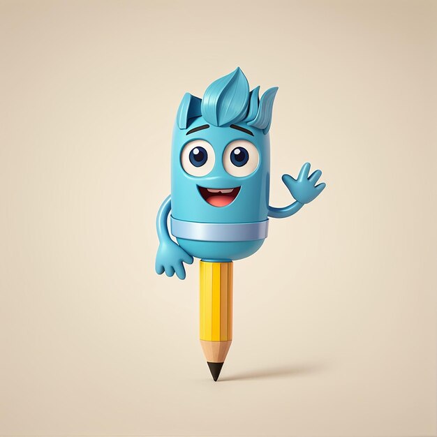 Schöne Bleistift, die mit der Hand winkt, ist eine Zeichentrickfigur.