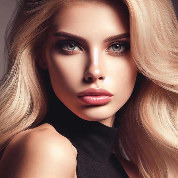 Schöne blonde Frau strahlt Eleganz und Sinnlichkeit aus in einem von künstlicher Intelligenz erzeugten Modeporträt