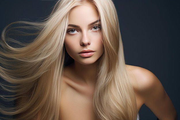 Schöne blonde Frauen mit langen Haaren, gesunde Haut, natürliches Make-up.