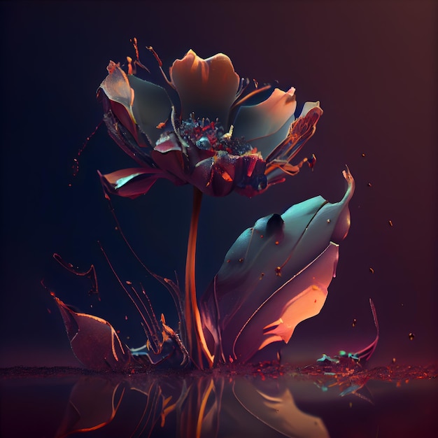 Schöne Blume auf dunklem Hintergrund 3D-Rendering 3D-Illustration