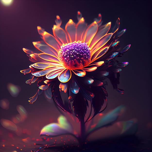 Schöne Blume auf schwarzem Hintergrund mit Bokeh-3D-Illustration