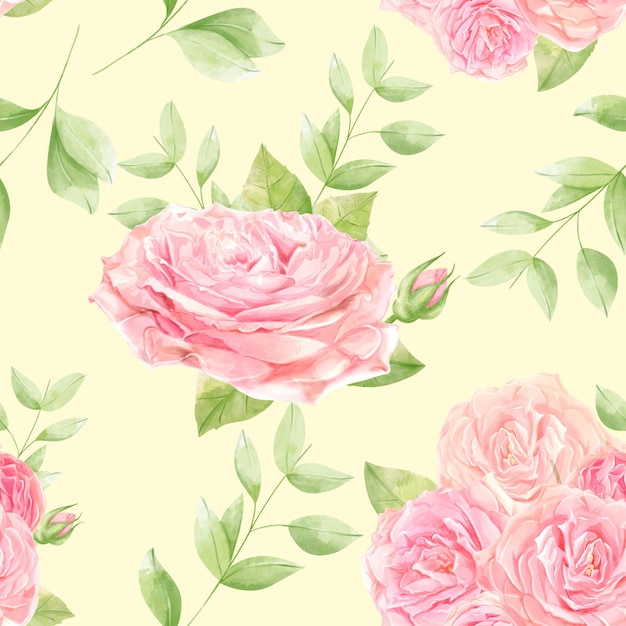 Schöne Blumen Aquarell rosa Rosenmuster auf cremefarbenem Hintergrund