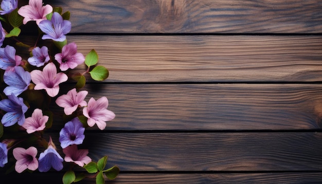 Schöne Blumen auf Holzhintergrund Draufsicht mit Kopierraum