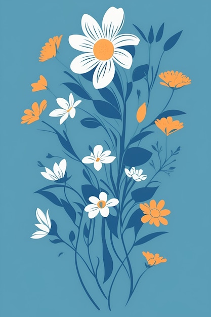 Schöne Blumen Illustration vertikale Zusammensetzung im blauen Ton