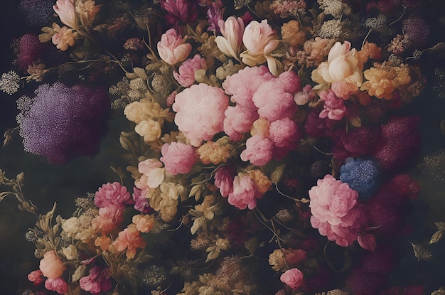 Schöne Blumen im Vintage-Stil mit Blättern in Großaufnahme als Hintergrund