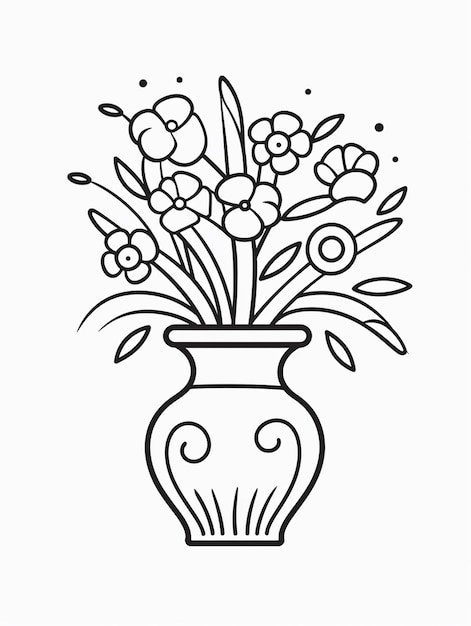Schöne Blumen in einer Vase Kawaii Malbuch Arbeitsblatt für Kinder