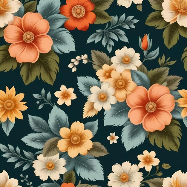 Schöne Blumenmuster Illustration blumiger Hintergrund Vintage-Stil Ai generiert