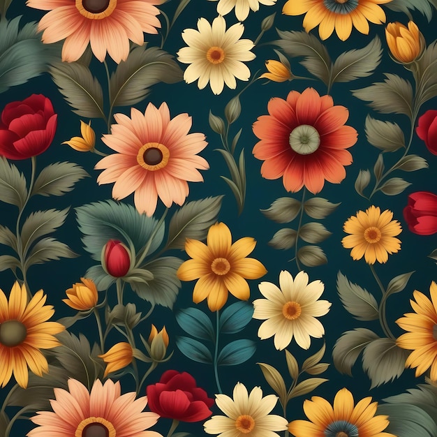 Schöne Blumenmuster Illustration blumiger Hintergrund Vintage-Stil Ai generiert