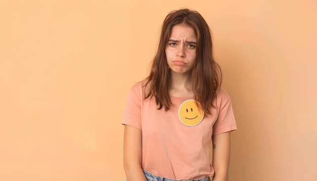 Foto schöne brünette junge frau mit traurigem gesicht trauriger ausdruck traurige emotion verzweiflung traurigkeit