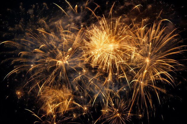 Foto schöne bunte feuerwerk-show am himmel in der nacht zum feiern frohe neujahrsfeier und kopierraum