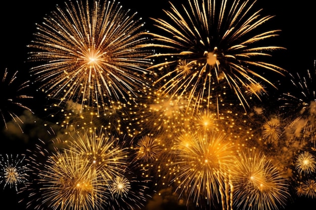Schöne bunte Feuerwerk-Show am Himmel in der Nacht zum Feiern frohe Neujahrsfeier und Kopierraum