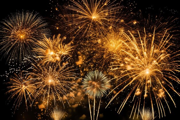 Schöne bunte Feuerwerk-Show am Himmel in der Nacht zum Feiern frohe Neujahrsfeier und Kopierraum