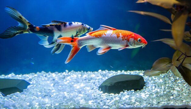 Schöne bunte Fische schwimmen im Wasser Aquarienfische