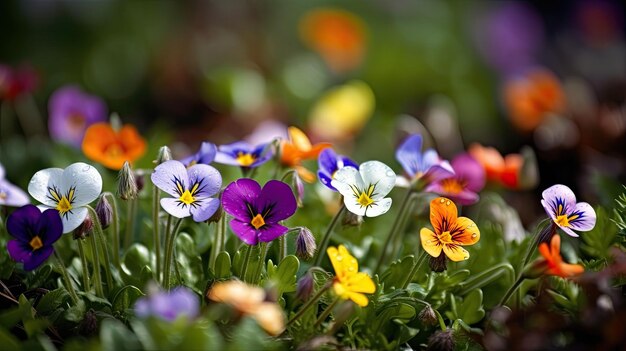 Schöne bunte Landschaft voller Blumen für die Ankunft des Frühlings Generative KI