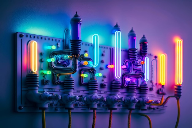 Schöne bunte Szene Neon-LED-Glasröhren Generative AI