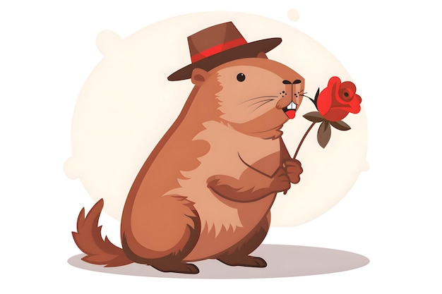 Schöne Capybara mit Rose in den Händen im flachen Stil Grußkarte für Frauen am 39. Geburtstag