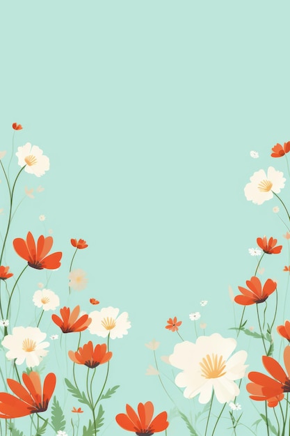 Schöne Cartoon-Blumenrand auf einem hellen Minz-Hintergrund Vektor sauber ar 23 Job-ID 152a2920cf8147769e2459bd71c90c0e