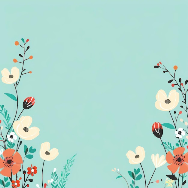 Schöne Cartoon-Blumenrand auf einem hellen Minz-Hintergrund Vektor sauber Job-ID 9510dc8009e04fd5b261edddee05548a