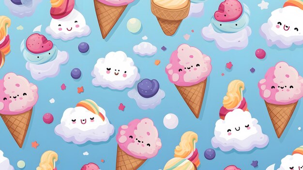 Schöne Cartoon-Eis auf weißem Hintergrund im japanischen Kawaii-Stil