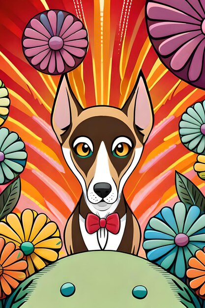 Schöne Cartoon-Hundfiguren mit blumigem Hintergrund