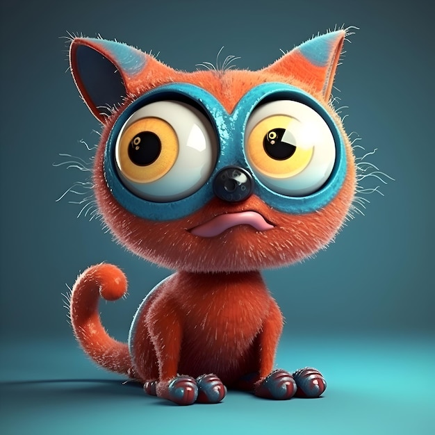 Schöne Cartoon-Katze mit großen Augen 3D-Rendering-Illustration