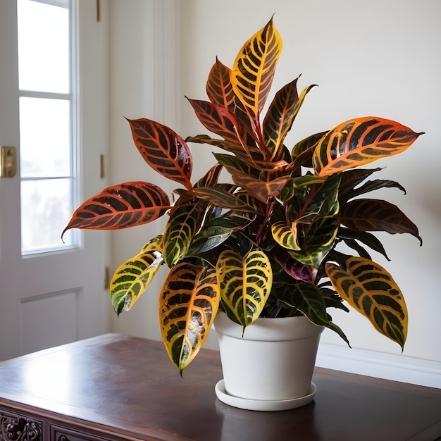 Schöne Croton-Pflanze in einem Raum im klassischen Stil